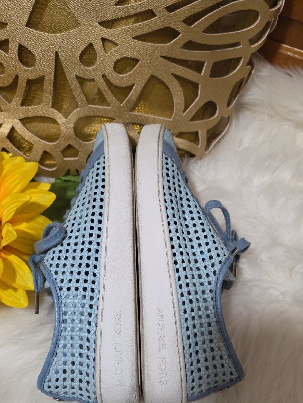 Michael Kors Powder Blue Perforated Lace-Up Sneakers - Picture 8 of 9